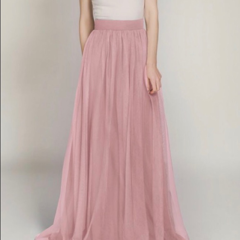 Long Tulle Skirt in Dusty Rose